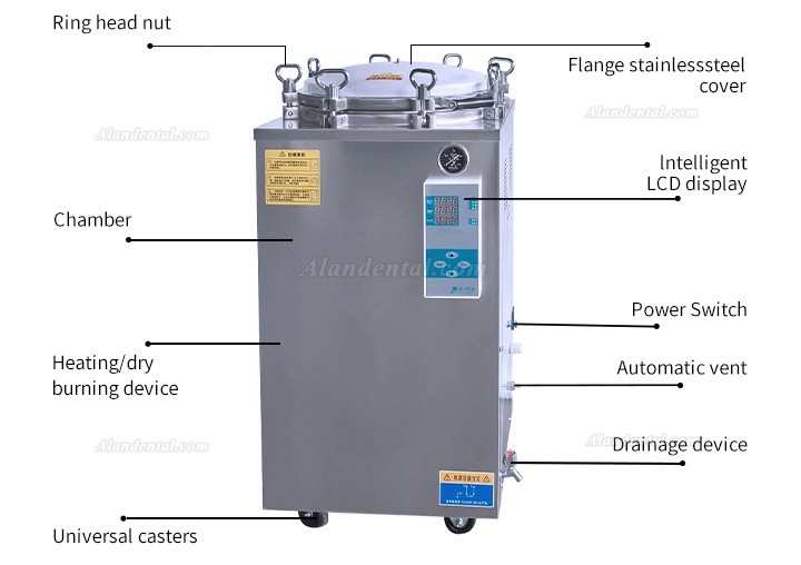 JIBIMED LS-LD 35L/ 50L/ 75L/ 100L/ 120L/ 150L Vertical Pressure Steam Autoclave Sterilizer 105℃ - 134℃ LED Display